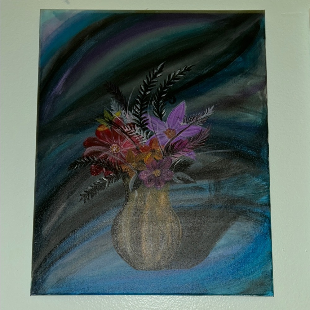 Floral Art Canvas with Vase - Multicolor